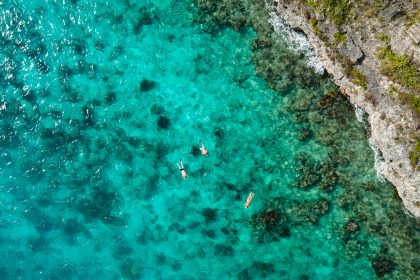 Aerial view of a beach in the Caribbean for one of the best Babymoon Destinations in the Caribbean.